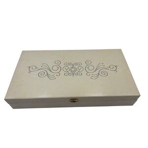 Vintage Jewelry Box Organizer Beige Mirrored‎ Decorative Swirl Design